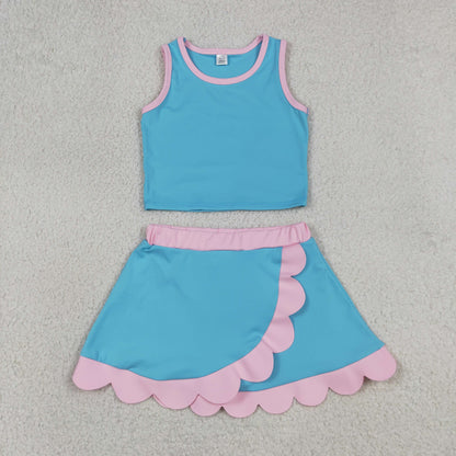 Baby Girls Kids Sleeveless Tops Scallop Skirt Shorts Yoga Active Set Summer Clothes