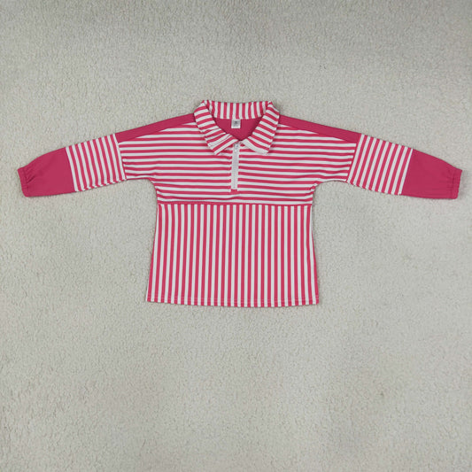 Baby Girls Kids Long Sleeves Pink Stripes Zipper Pullover Yoga Active Shirt