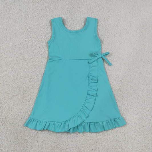 Baby Girls Kids Sleeveless Blue Green Scallop Yoga Active Knee Length Dress