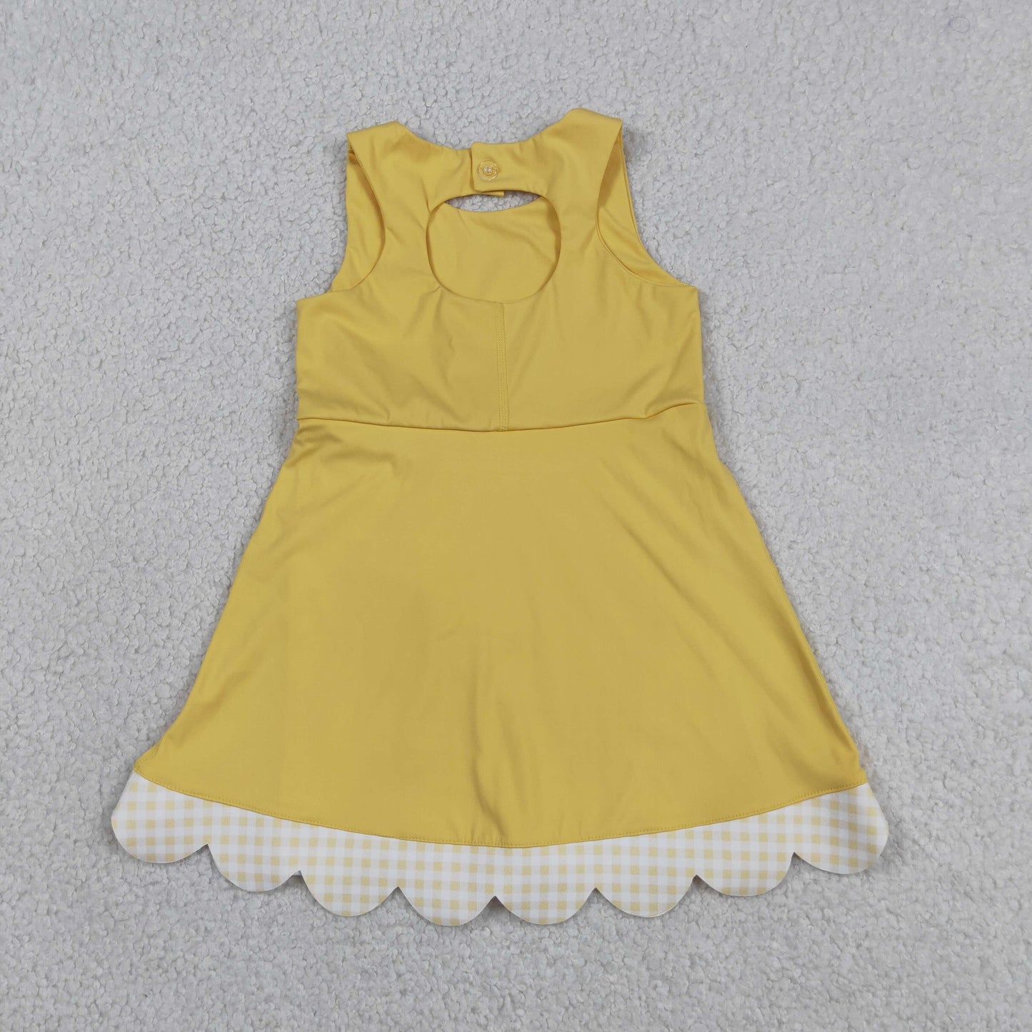 GSD3318 Baby Girls Sleeveless Yellow Plaid Bows with Shorts Yoga Scallop Dress