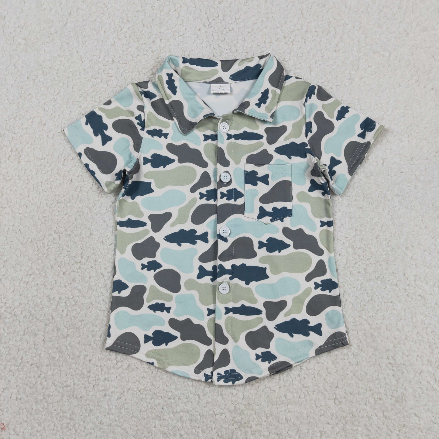 Baby Boys Kids Short Sleeves Buttons Pocket Shirt Tops Fish Camo Clothes