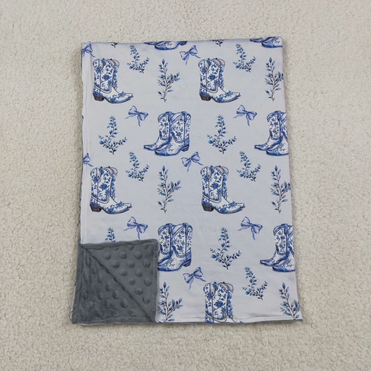 Baby Girls Kids Boots Bows Floral Western Blue Blanket