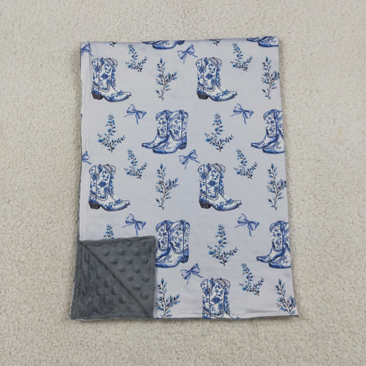 Baby Girls Kids Boots Bows Floral Western Blue Blanket