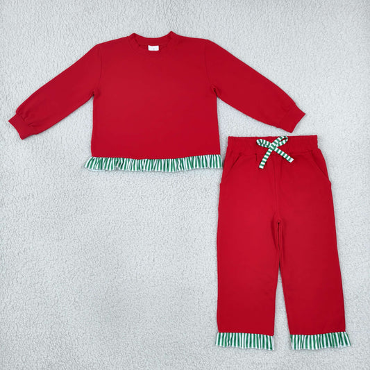 Baby Girls Kids Long Sleeves Ruffle Tops Pockets Pants Cotton Set Red Clothes