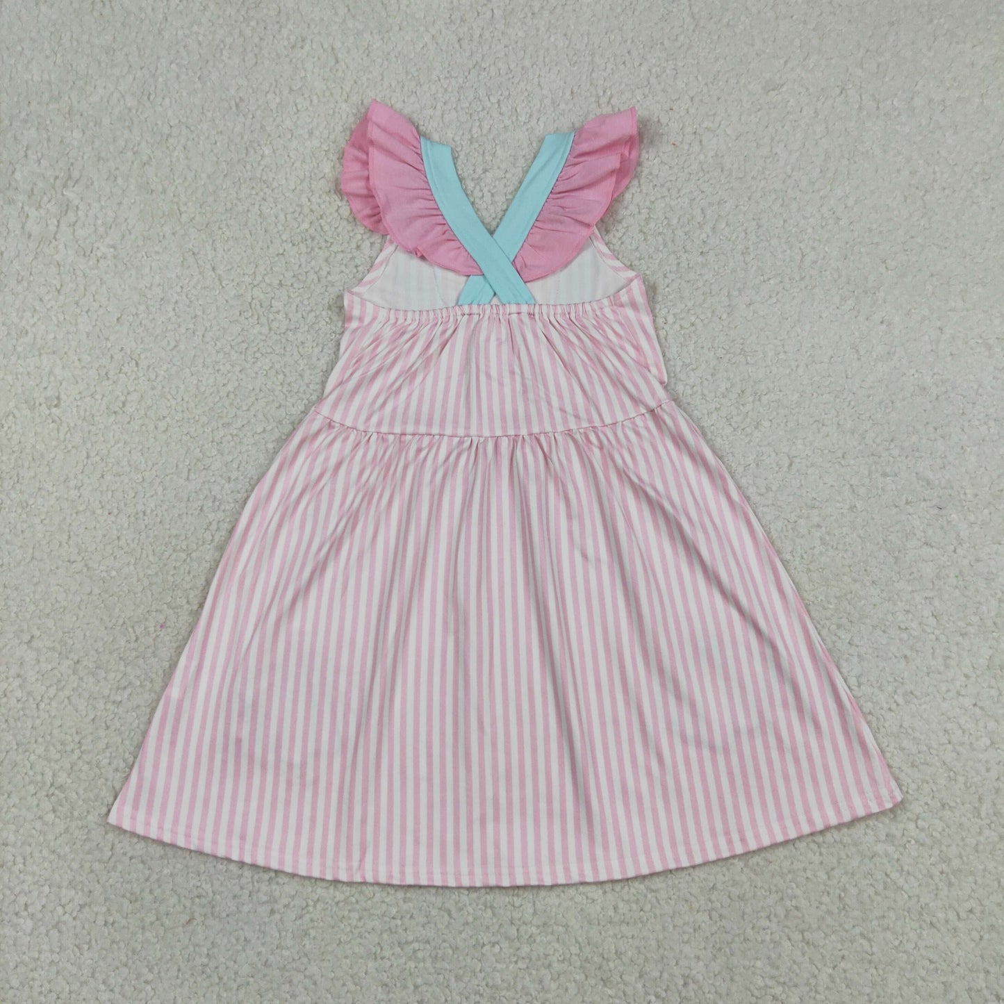 Baby Girls Kids Short Sleeves Embroidery Shell Bows Stripes Ruffle Dress
