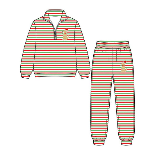 Moq 5 Preorder Baby Boys Kids Long Sleeves Stripes Dogs Zipper Shirt Pants Set Christmas Clothes