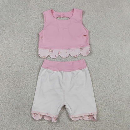Baby Girls Pink Sleeveless Tops Bows Skirt Shorts Yoga Clothes Set