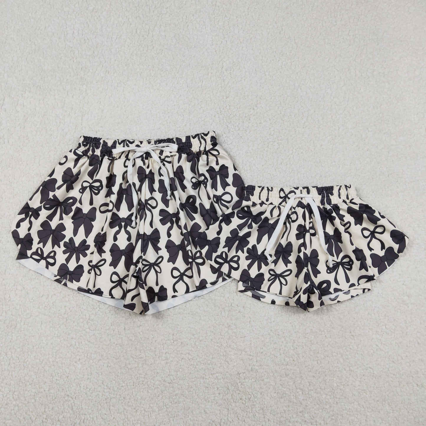 Sibling Kids Girls Adult Women Black Bows Shorts Yoga Active Bottom Mom and Me Clothes