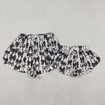 Sibling Kids Girls Adult Women Black Bows Shorts Yoga Active Bottom Mom and Me Clothes