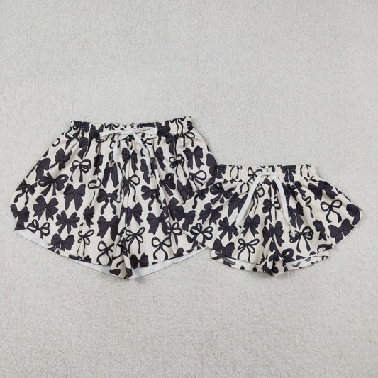Sibling Kids Girls Adult Women Black Bows Shorts Yoga Active Bottom Mom and Me Clothes