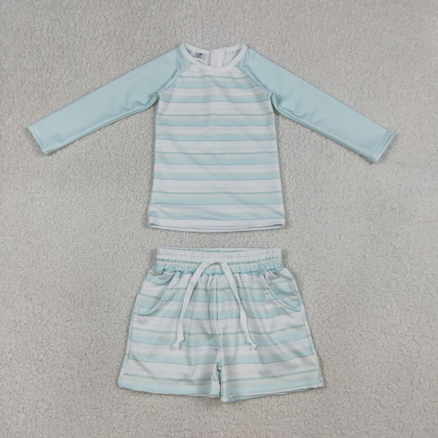 Baby Boys Long Sleeves Stripes Zipper Tops Pockets Shorts Set Swimsuit RTS