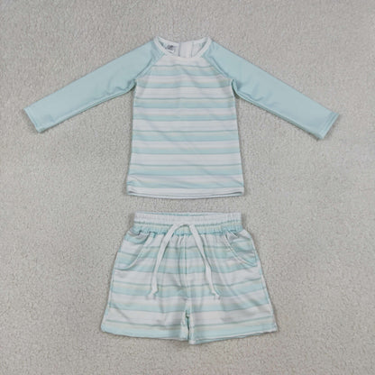 Baby Boys Long Sleeves Stripes Zipper Tops Pockets Shorts Set Swimsuit RTS
