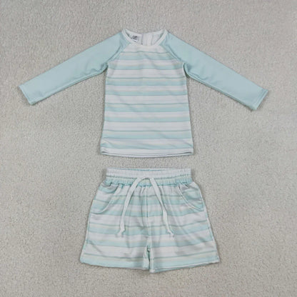 RTS Sibling Baby Boys Kids Long Sleeves Stripes Zipper Tops Shorts Set Jumpsuit Swimsuits Clothes