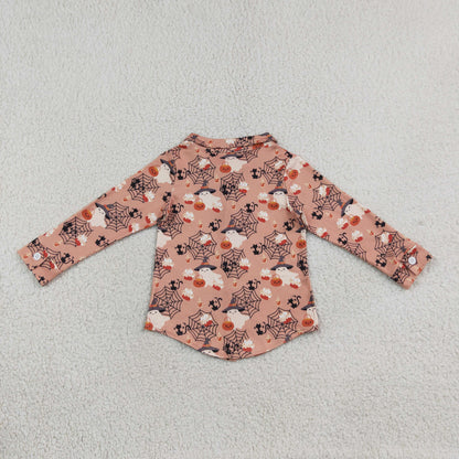 Sibling Baby Boys Kids Long Sleeves Halloween Pumpkins Ghosts Zip Romper Buttons Shirt Clothes