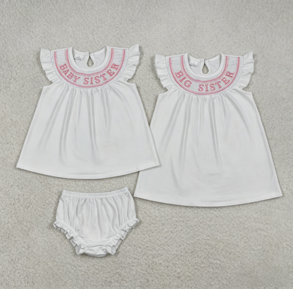 Sibling Baby Girls Kids Short Sleeves Embroidery Sister Dress Set Clothes