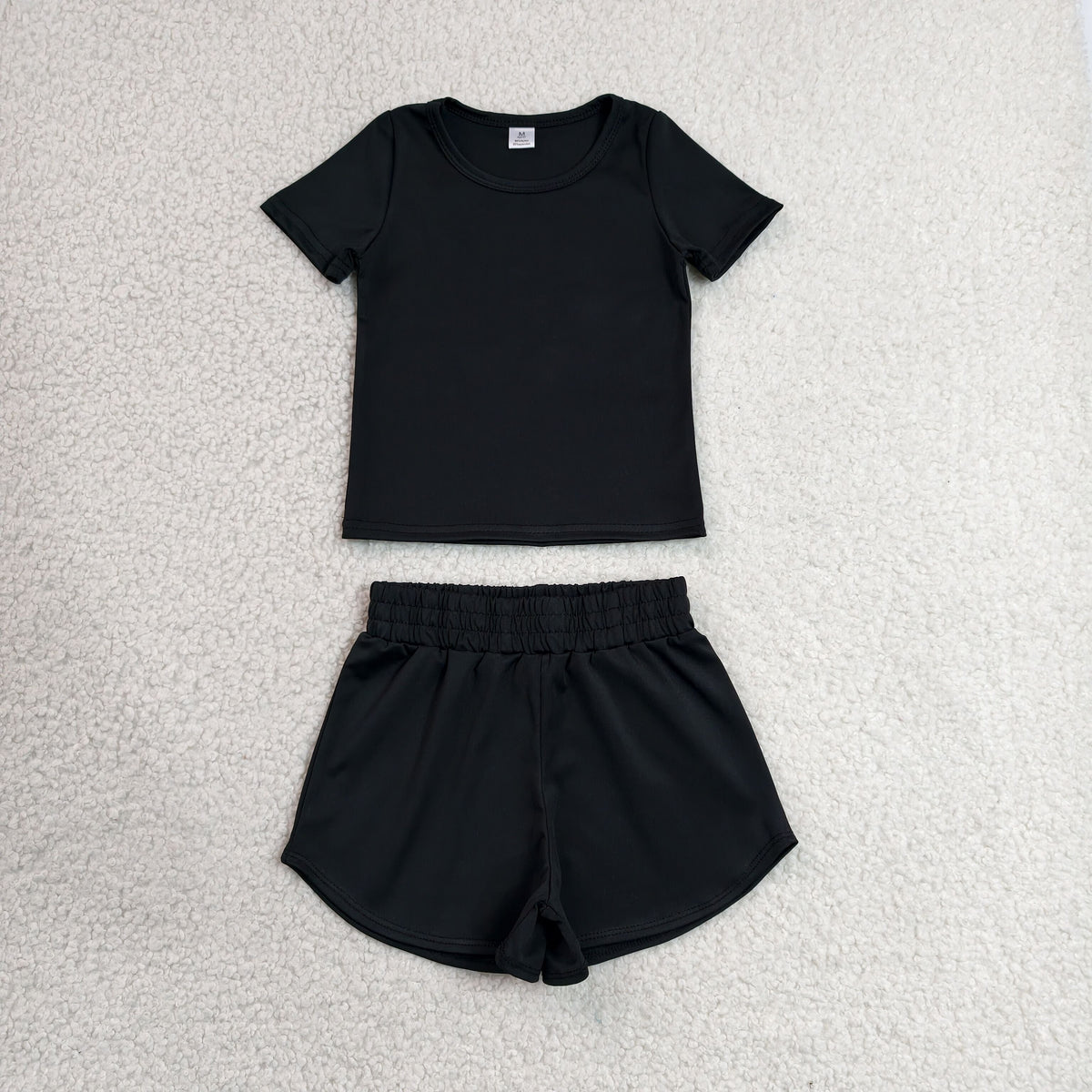 Baby Girls Kids Short Sleeves Black Shirt Skirt Shorts Yoga Active Set Clothes