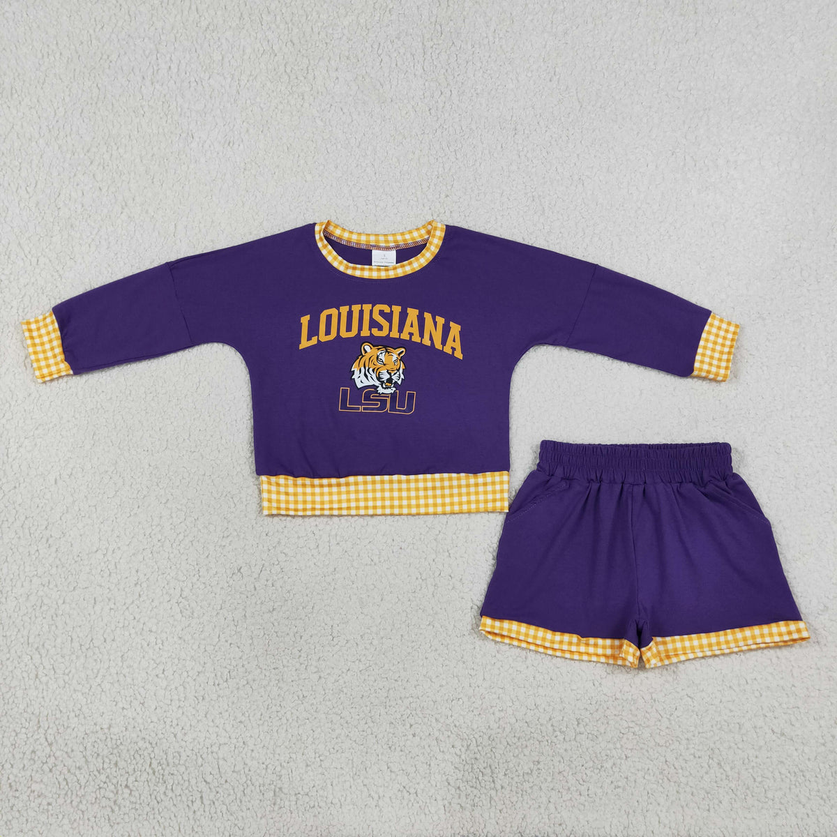 Baby Girls Kids Long Sleeves Purple Shirt Shorts Tiger Cotton Set Team Clothes