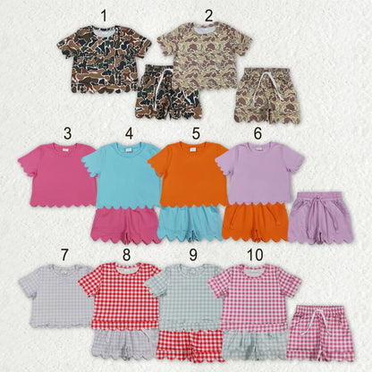 RTS Sibling Baby Girls Kids Short Sleeves Shirts Scallop Shorts Sets Summer Clothes