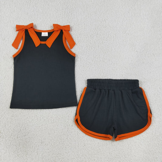 Baby Girls Kids Orange Bows Shirt Shorts Black Cotton Set Summer Clothes