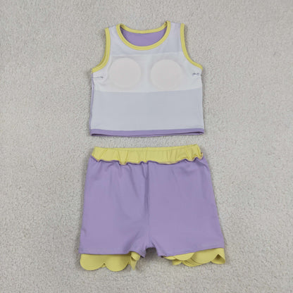 Sibling Baby Girls Kids Scallop Shirts Skirts Shorts Yoga Active Sets Clothes
