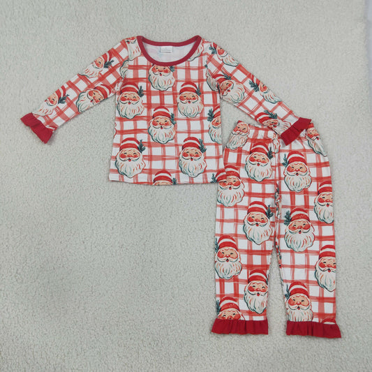 Baby Girls Kids Long Sleeves Christmas Santa Plaid Shirt Pants Set Pajamas Clothes