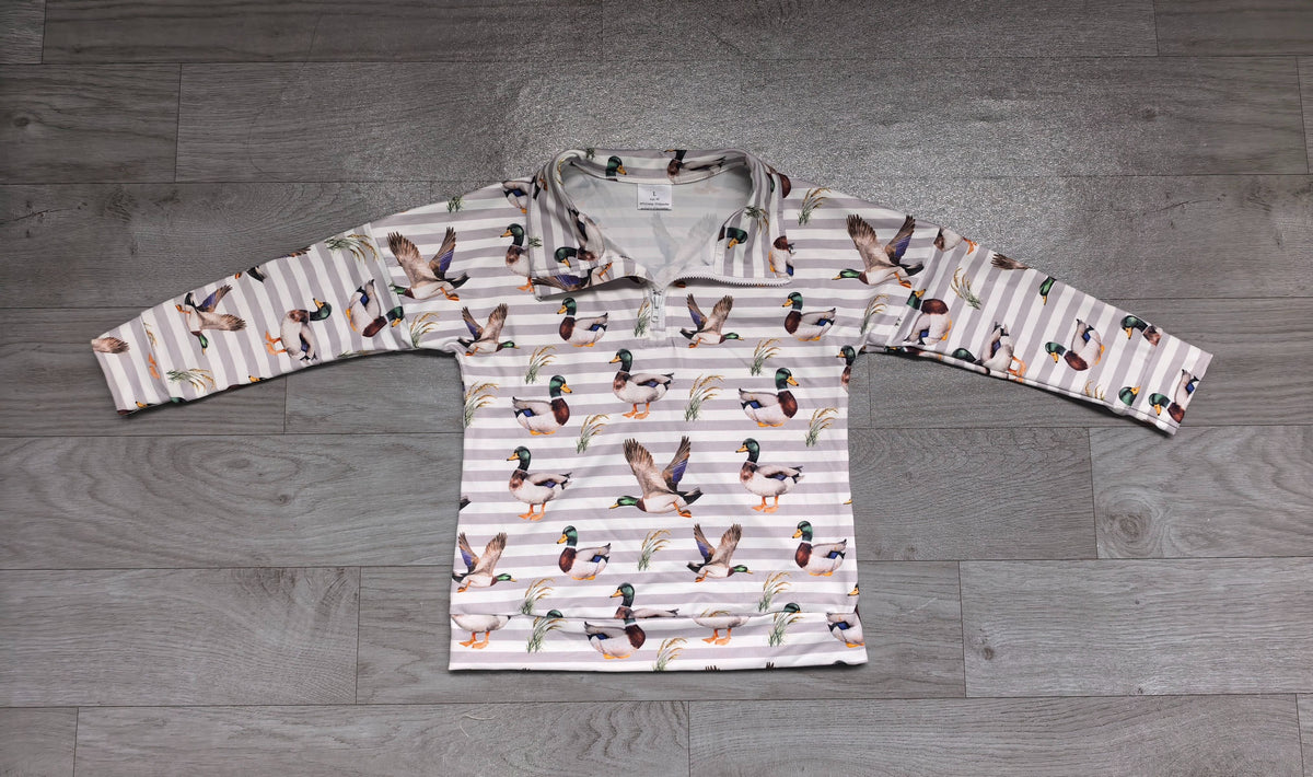 No moq Preorder Baby Boys Kids Long Sleeves Ducks Stripes Half Zip Shirt Pullover Tops