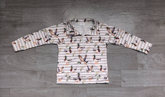 No moq Preorder Baby Boys Kids Long Sleeves Ducks Stripes Half Zip Shirt Pullover Tops