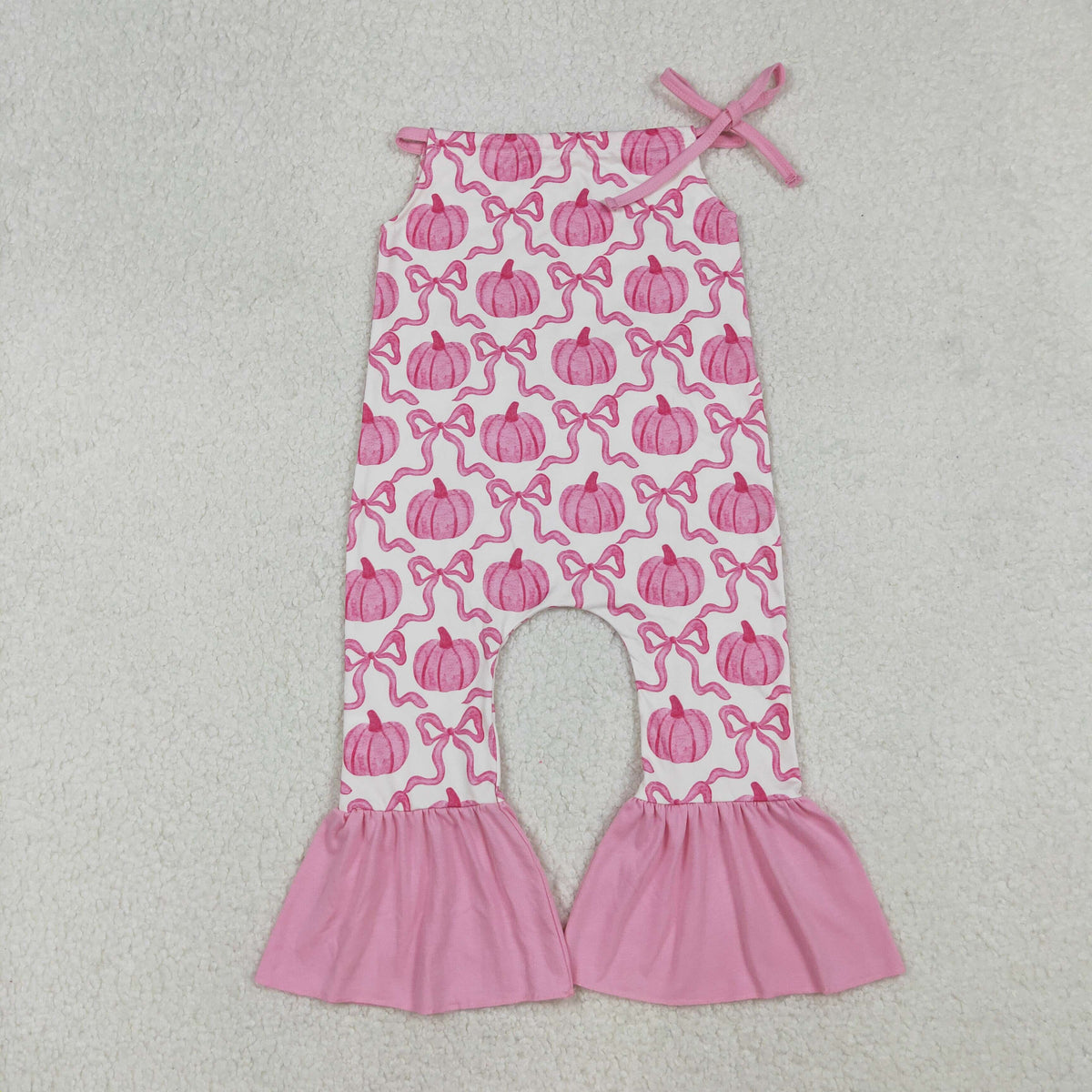 Baby Girl Halter Pink Bows Pumpkins Fall Romper Jumpsuit