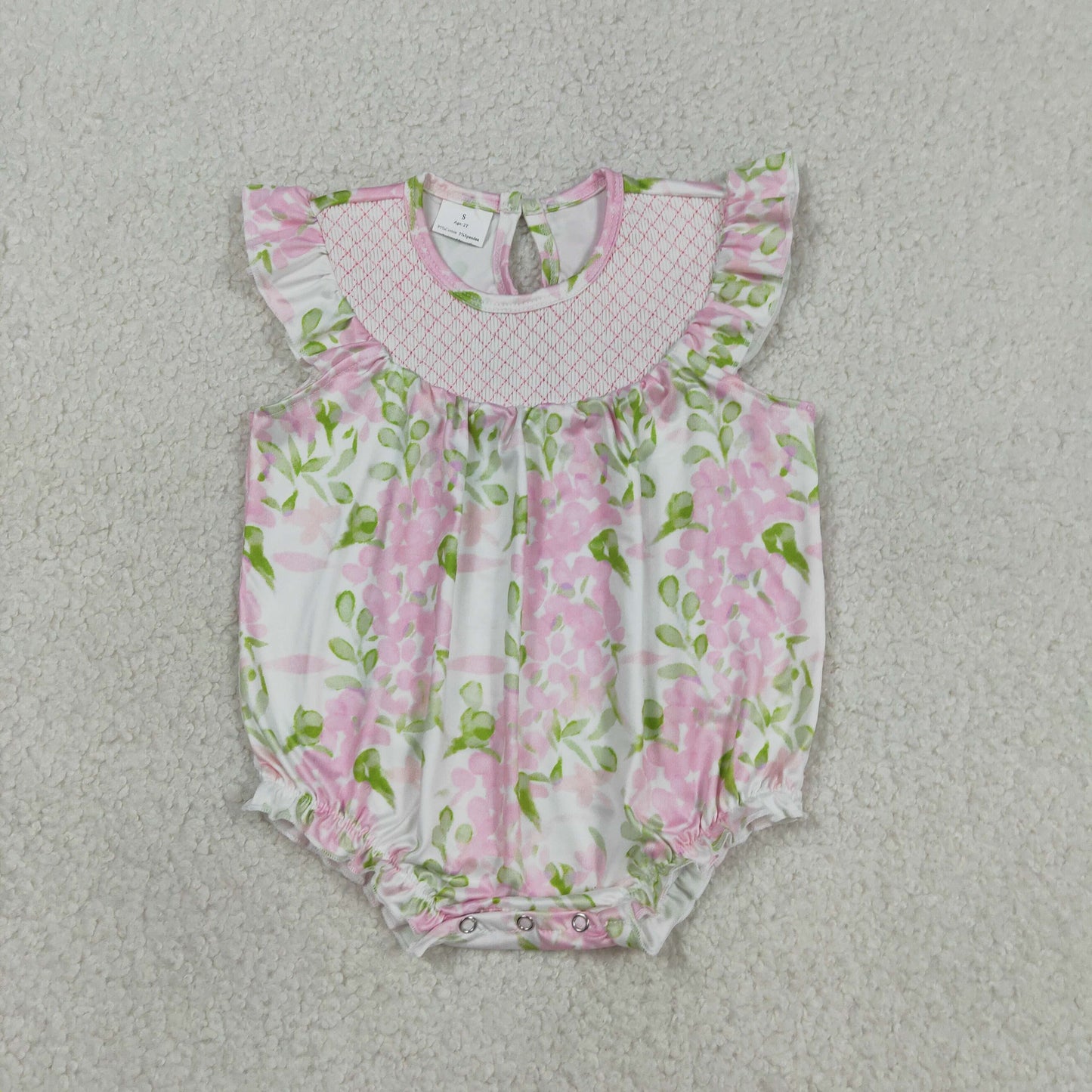 Baby Girls Infant Short Sleeves Embroidery Plaid Pink Flower Bubble Romper RTS
