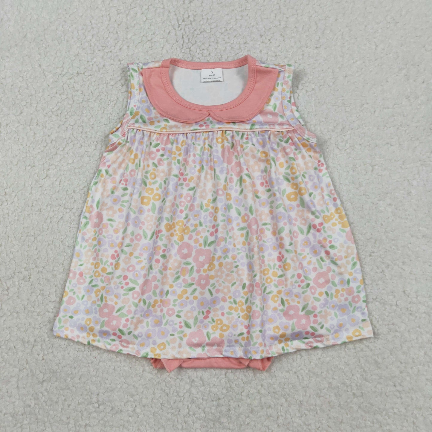 RTS Baby Girls Infant Sleeveless Floral Tunic Pink Bummie Romper