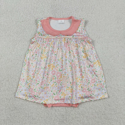RTS Baby Girls Infant Sleeveless Floral Tunic Pink Bummie Romper