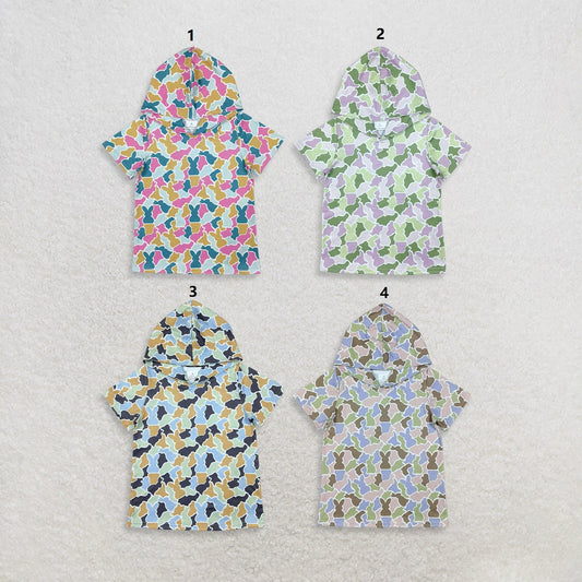 Sibling Baby Boys Girls Toddler Short Sleeves Rabbits Hoodie Easter Shirts Tops Camo Clothes