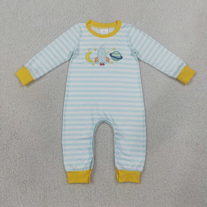 Sibling Baby Boys Kids Embroidery Space Rocket Stripes Romper Shirt Set Clothes