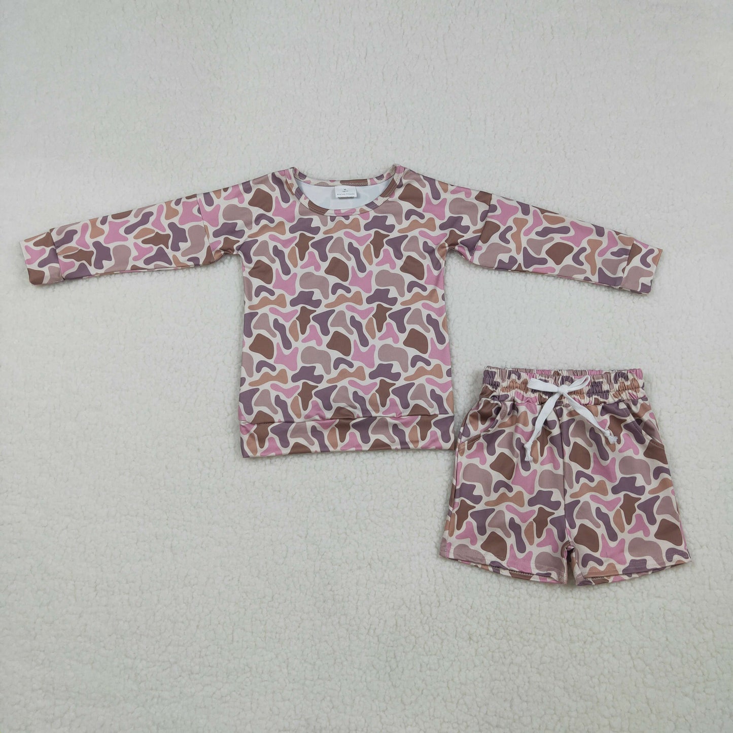 RTS Baby Girl Kids Long Sleeves Camo Print Tops Pockets Shorts Clothes Set