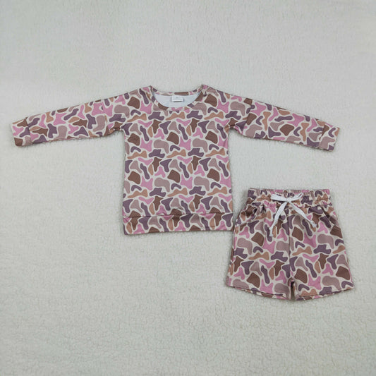 RTS Baby Girl Kids Long Sleeves Camo Print Tops Pockets Shorts Clothes Set
