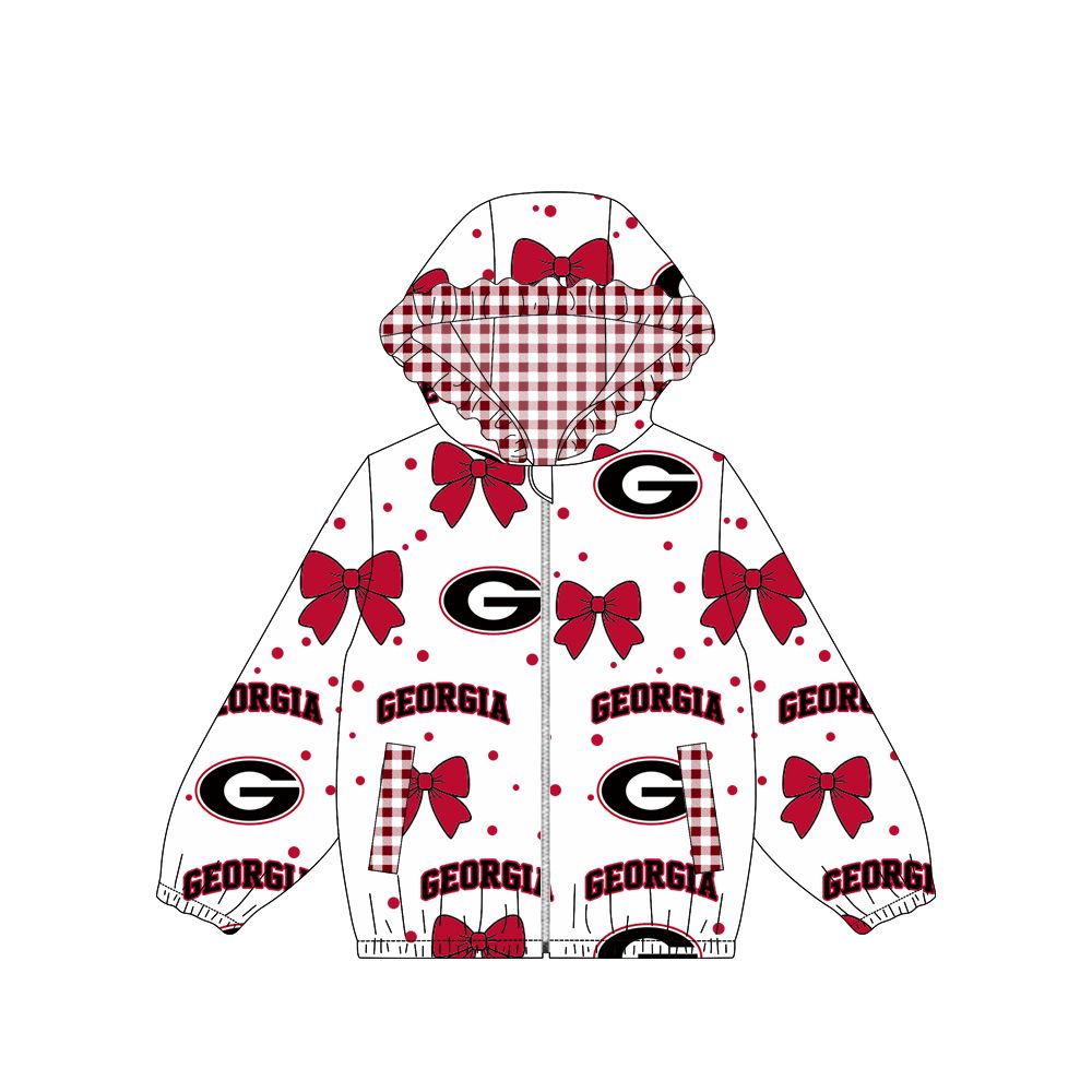 Moq 5 Preorder Baby Girl Kids Tigers Red Pockets Zipper Plaid Hoodie Jacket Coat Team Tops
