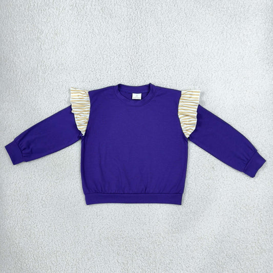 Baby Girls Toddler Stripes Ruffle Long Sleeves Purple Shirt Tops Clothes