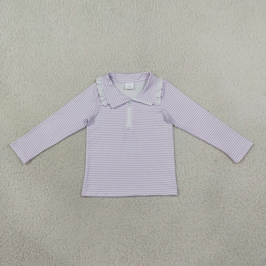Baby Girls Kids Long Sleeves Purple Stripes Zipper Pullover Shirt Clothes