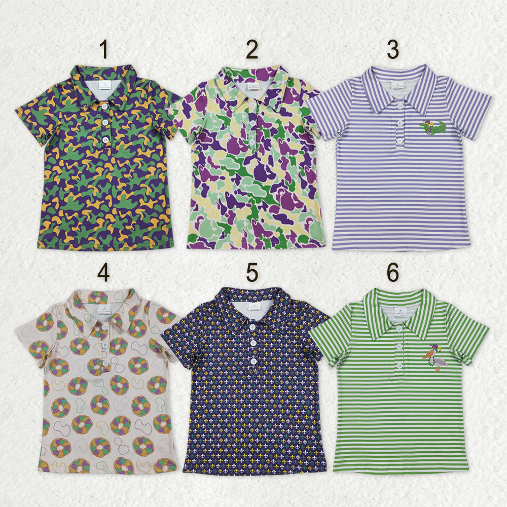Sibling Baby Boys Kids Short Sleeves Mardi Gras Buttons Shirts Tops