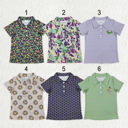 Sibling Baby Boys Kids Short Sleeves Mardi Gras Buttons Shirts Tops