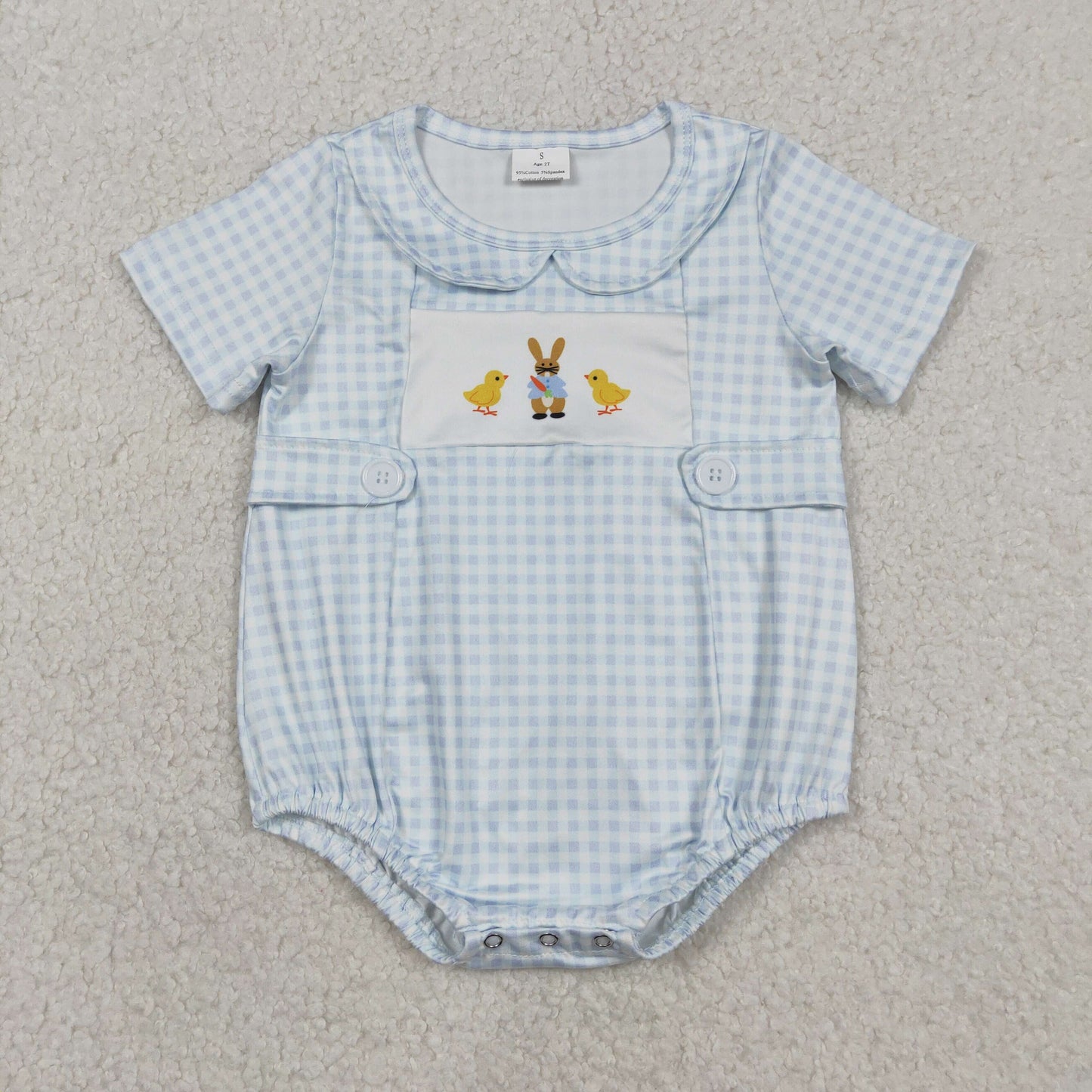 Baby Boys Infant Chicks Rabbit Blue Plaid Easter Romper