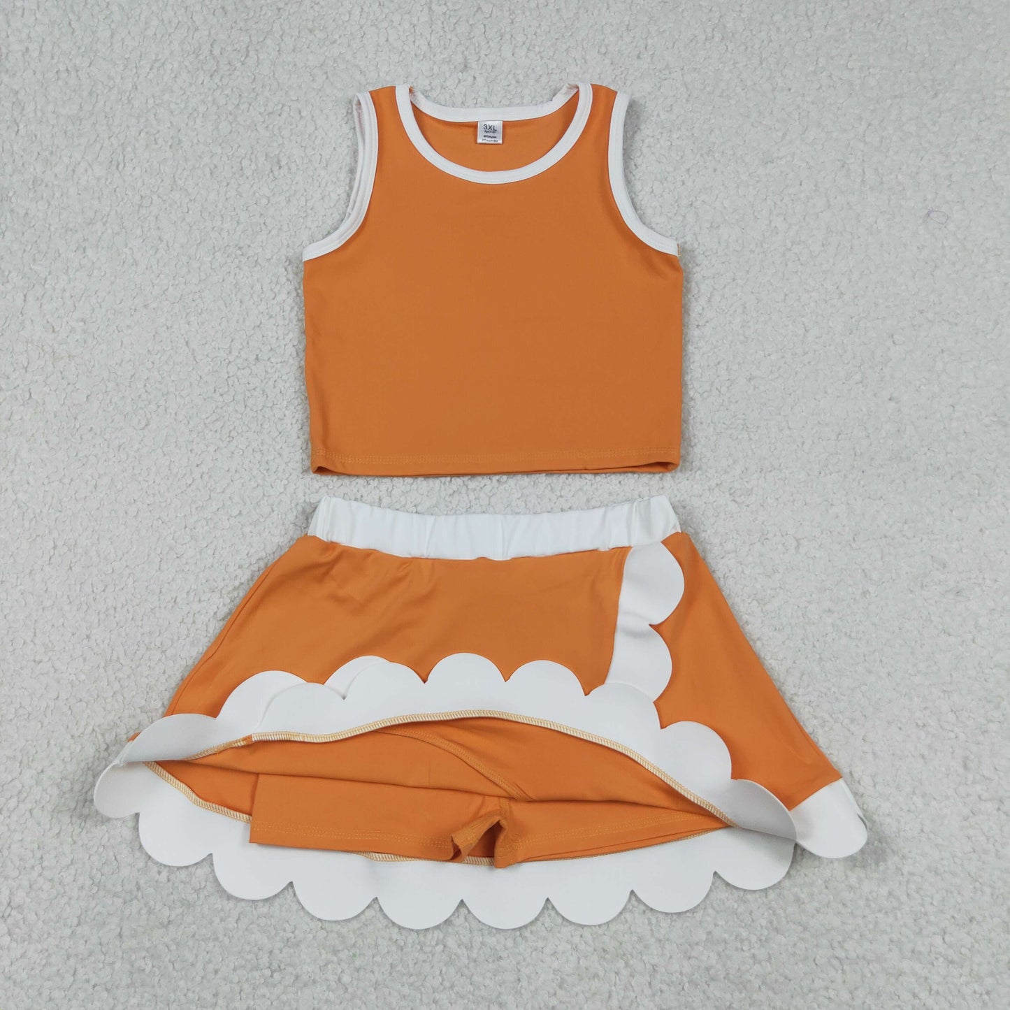 Baby Girls Kids Shirt Scallop Skirt Shorts Yoga Active Orange Set Clothes