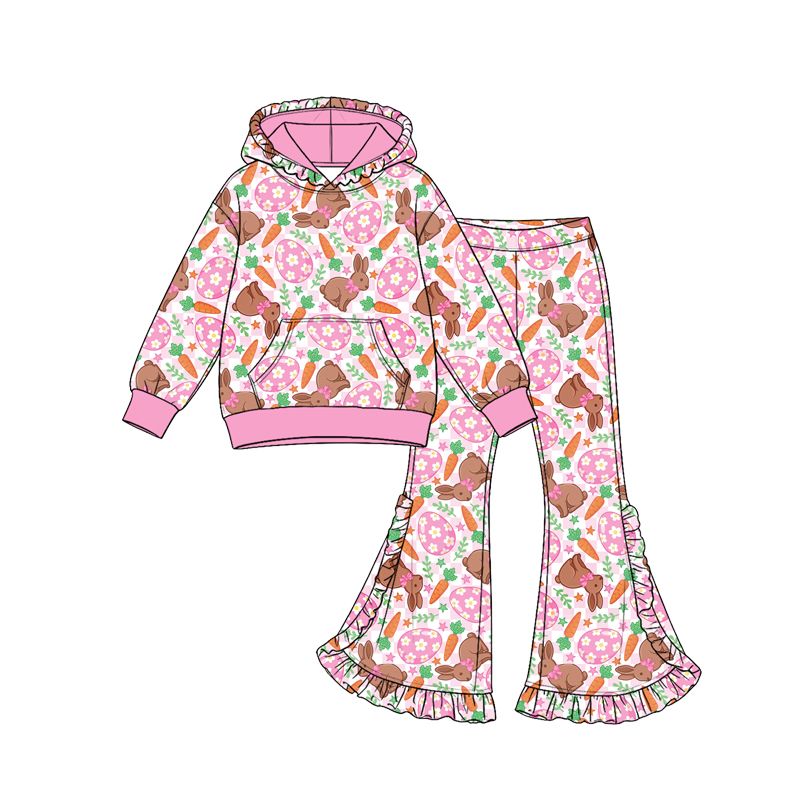Moq 5 Preorder Baby Girls Kids Carrots Eggs Rabbits Pocket Pullover Ruffle Pants Set Easter Clothes