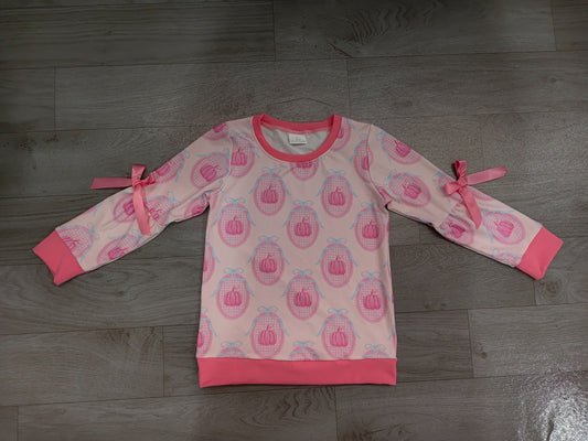 No moq Preorder Baby Girls Toddler Long Sleeves Bows Pumpkins Shirt Tops Fall Clothes