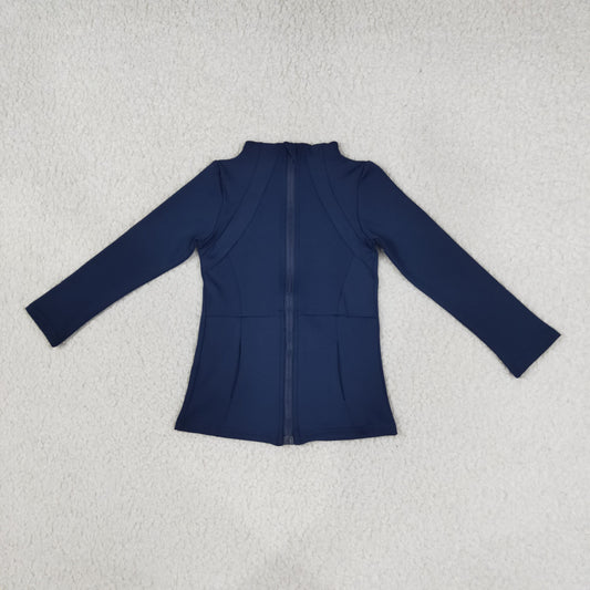 Baby Girl Navy Long Sleeves Pockets Yoga Sports Zipper Jacket Tops