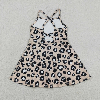 Baby Girls Kids Sleeveless Leopard Yoga Shorts Knee Length Dress