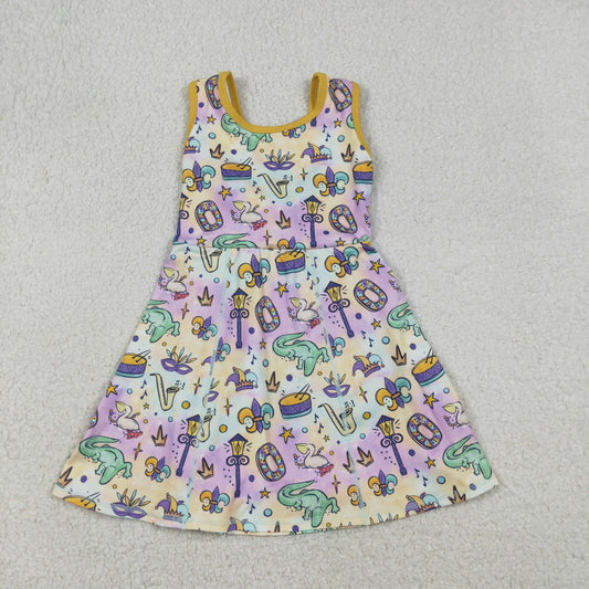 Baby Girls Kids Sleeveless Anchors Mardi Gras Yoga Shorts Knee Length Dress