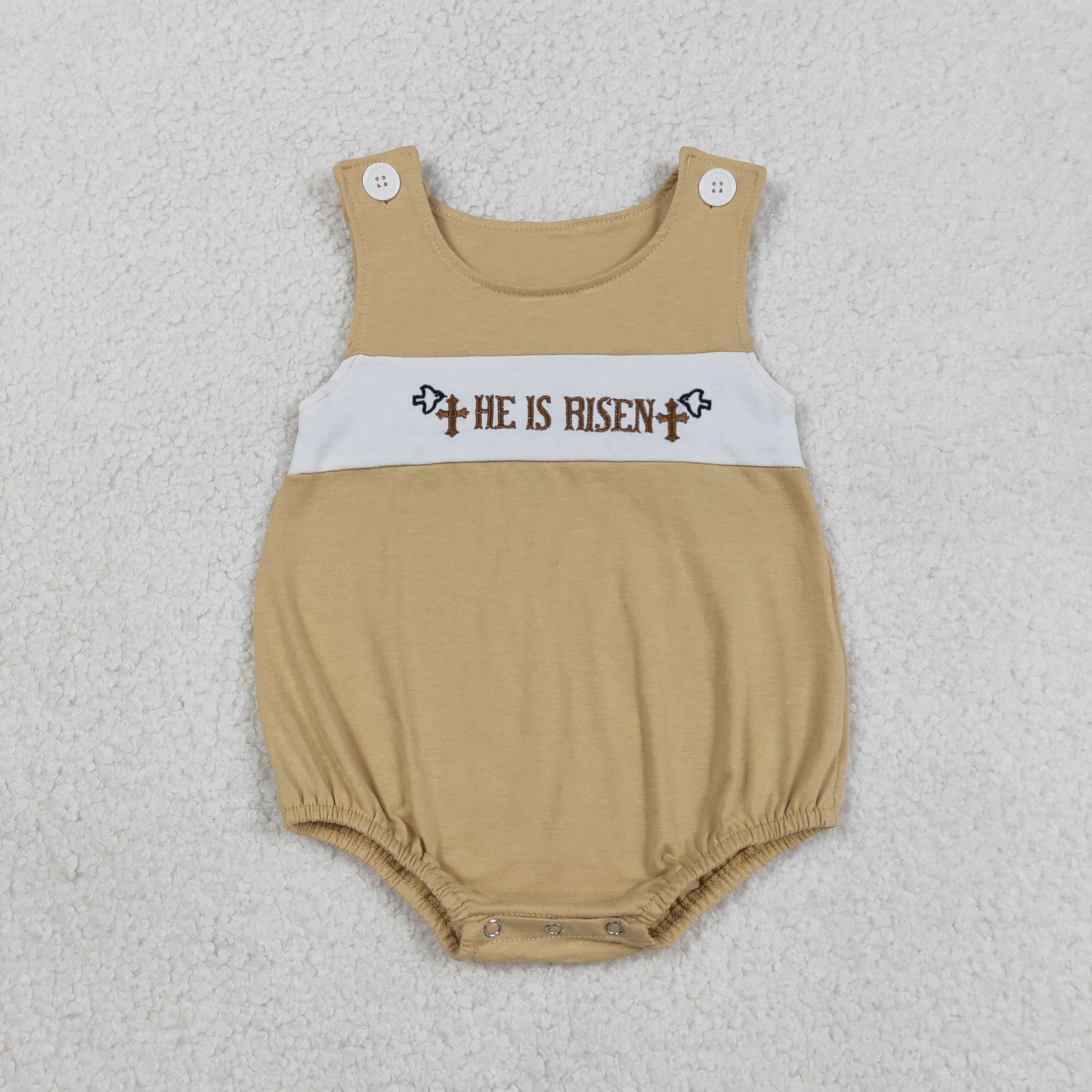 RTS Baby Boys Infant Sleeveless Embroidery Cross Easter Bubble Romper