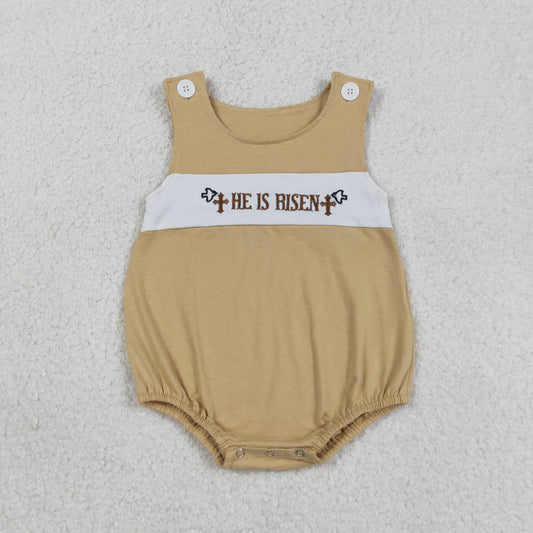 RTS Baby Boys Infant Sleeveless Embroidery Cross Easter Bubble Romper