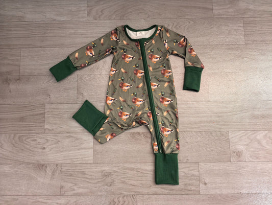 No moq Preorder Baby Boys Infant Long Sleeves Ducks Hunting Zipper Footie Sleeper Romper Clothes